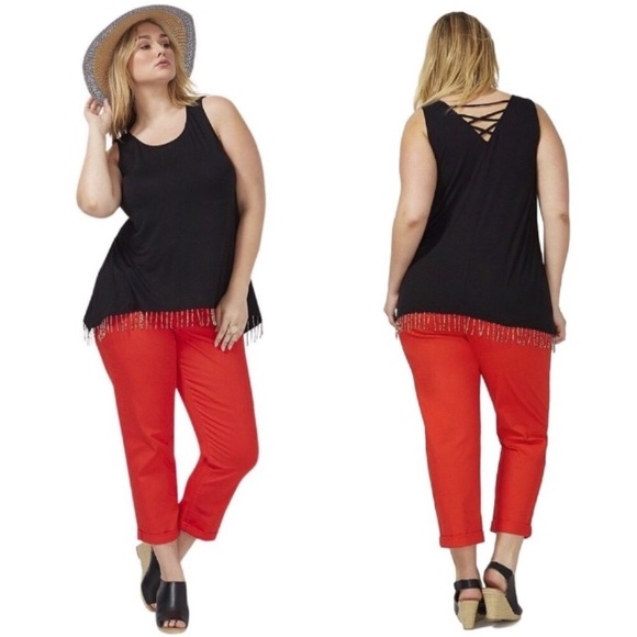 🔥 Lane Bryant 5 Pocket Cropped Jeans Vivid Red - Picture 2 of 4